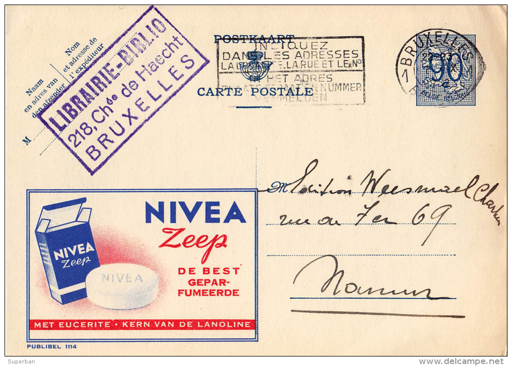 PUBLIBEL 1114 : NIVEA ZEEP - DE BEST [ SAVON ] - ENVOYÉ De BRUXELLES à NAMUR En 1952 (o-295) - Publibels