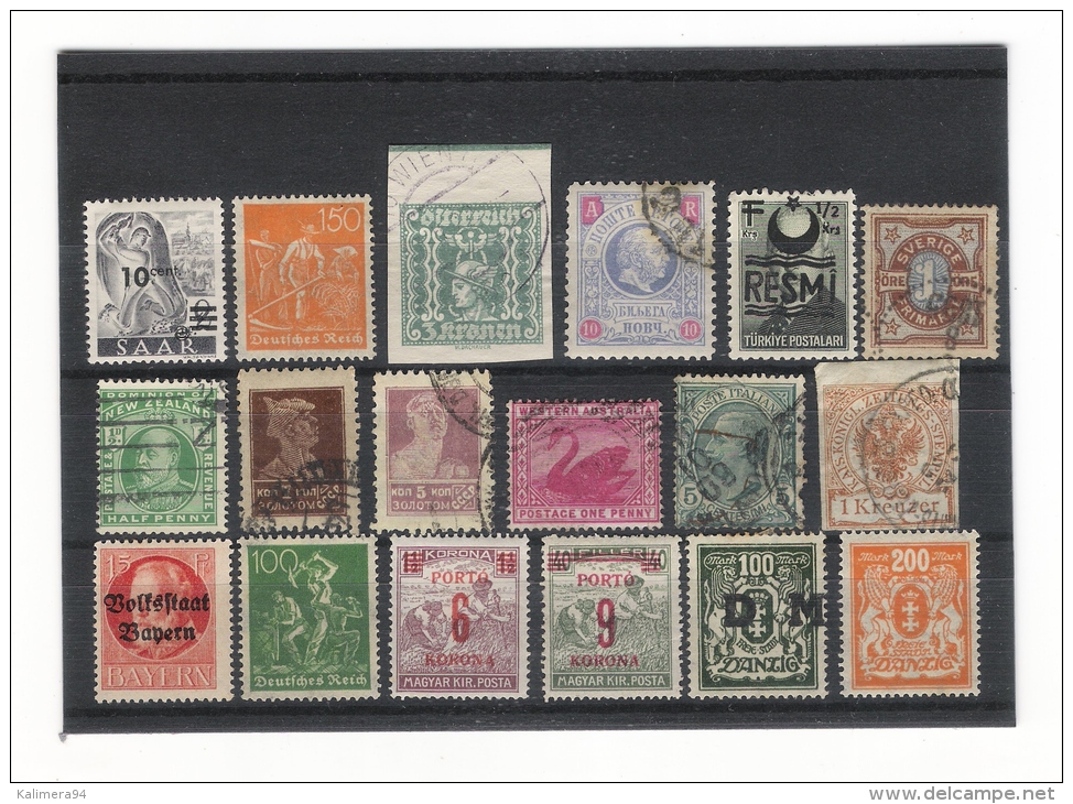 LOT De 18 TIMBRES =  AUTRICHE + AUSTRALIA + SAAT Surchargé + HONGRIE + D.M. DANZIG + TURQUIE Surchargé + SVERIGE + URSS - Lots & Kiloware (max. 999 Stück)