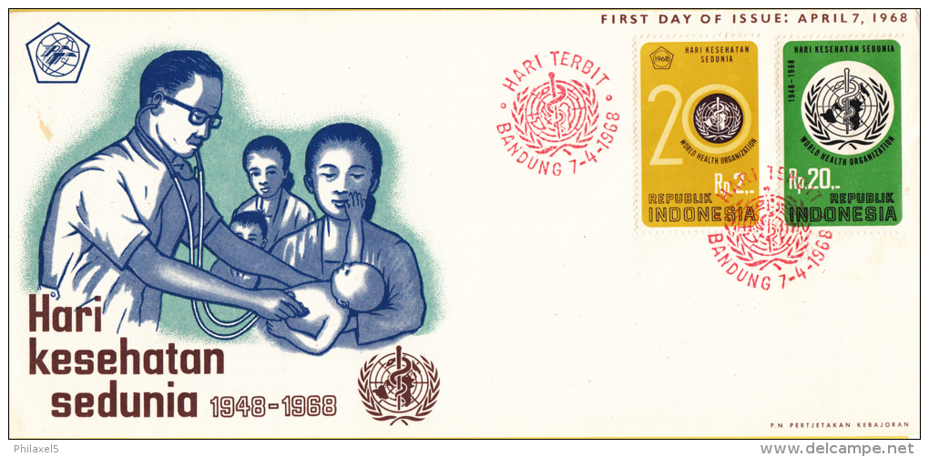 Indonesië - FDC 7-4-1968 - 20e Verjaardag Van De Wereld Gezondheidsorganisatie - Zonnebloem 606 - 607 - Indonesië