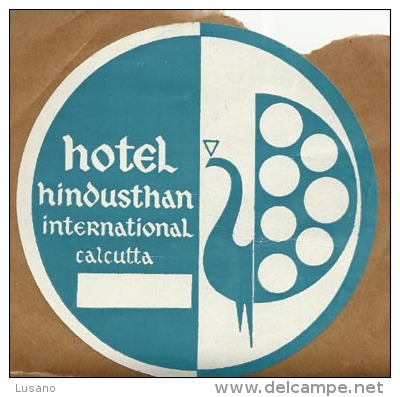 Etiquette De Bagage Autoadhésive - Hotel Hindusthan International - Calcutta (Inde) - Etiquettes D'hotels