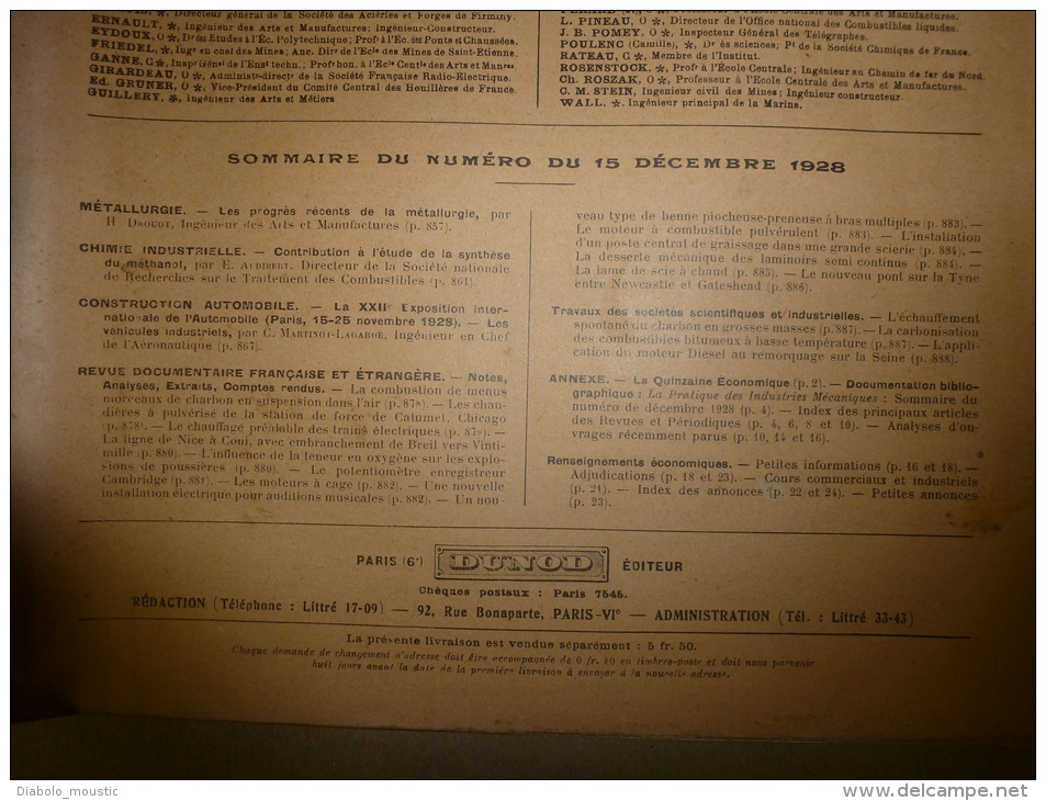 15 Décembre 1928  LA TECHNIQUE MODERNE :  Et Aussi   La XXIIe Exposition Internationale De L' AUTOMOBILE - 1900 - 1949