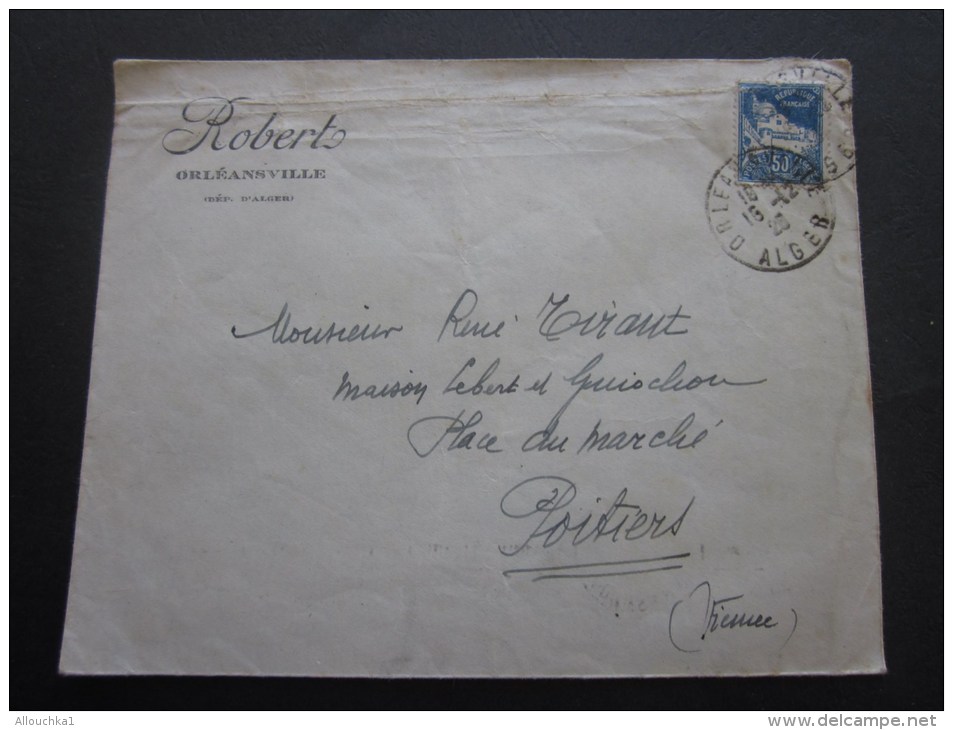 1925 Lettre Cover Enveloppe En Tête Robert Orléansville Algérie Française Cachet à Date Orléansville M.Tirant à Poitiers - Covers & Documents