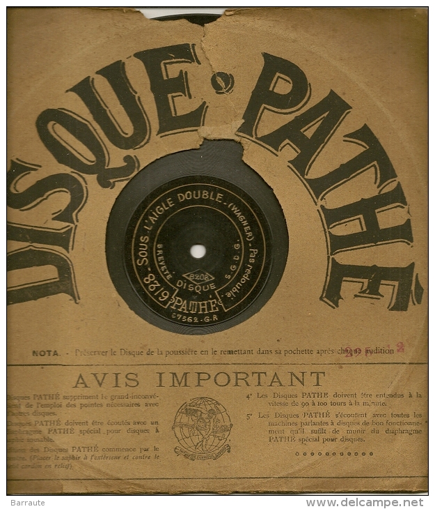 90 Tours Saphir PATHE 1909/1912 N° 6128 SOUS L'AIGLE DOUBLE (pas Redoublé)+6123 BOCCACE (marche) - 78 Rpm - Gramophone Records