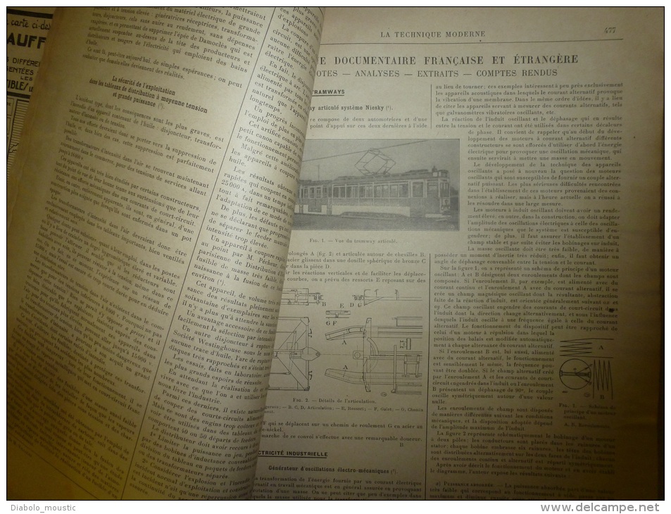 1er Août 1929  LA TECHNIQUE MODERNE : Et  : Pub Locomotive Type Nord-Est;  Le TRAMWAY Articulé Type Nieskly; - 1900 - 1949
