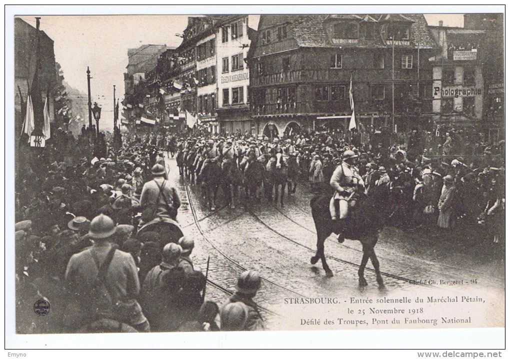 Cpa Strasbourg , Militaria ,Entrée Solemnelle Du Maréchal Pétain , Pont Du Faubourg National - Schiltigheim