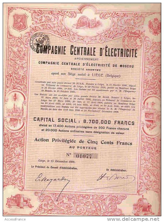 CIE CENTRALE D'ELECTRICITE DE MOSCOU (1906) ROUGE - Rusia