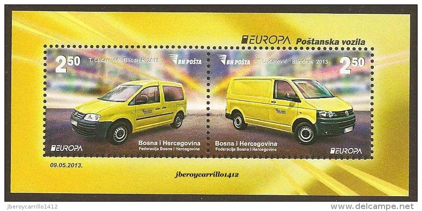 BOSNIA HERZEGOVINA / BOSNIA SARAJEVO - EUROPA 2013 -TEMA ANUAL " POSTAL VEHICLE"- HOJITA  BLOQUE - DENTADA - 2013