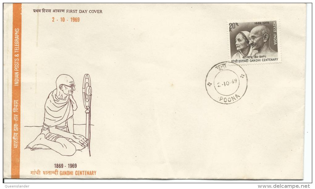 1969 Gandhi Centenary 1 Unaddressed FDC  With  FDI Postmark Poona 2/10/69 On Front - FDC