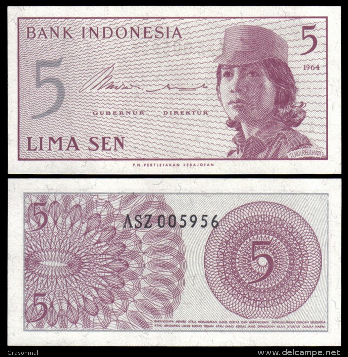 Indonesia 1964 5 Sen Banknotes Uncirculated UNC - Andere & Zonder Classificatie