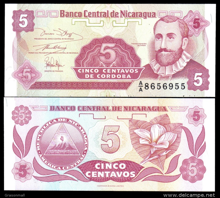 Nicaragua 5 Centavos Banknotes Uncirculated UNC - Andere & Zonder Classificatie