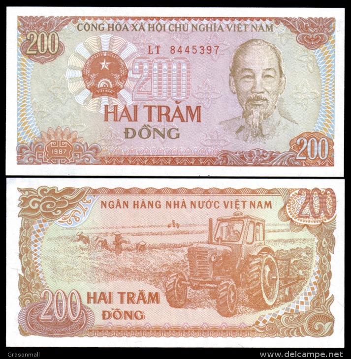 Vietnam 1987 200 Dong Car Banknotes Uncirculated UNC - Andere & Zonder Classificatie