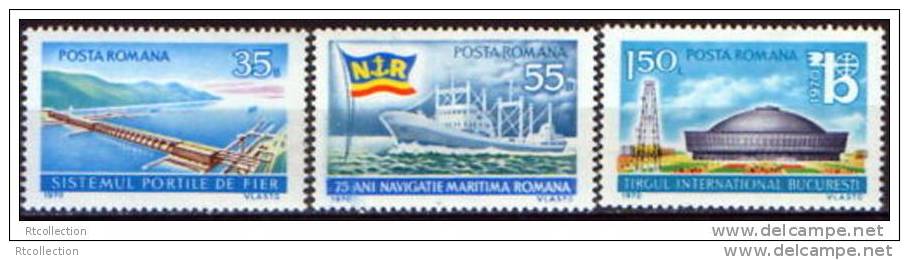 Romania 1970 Bucharest International Fair Exhibition Ships Ship Boats Boat Flag Architecture Stamps MNH Michel 2864-2866 - Collections