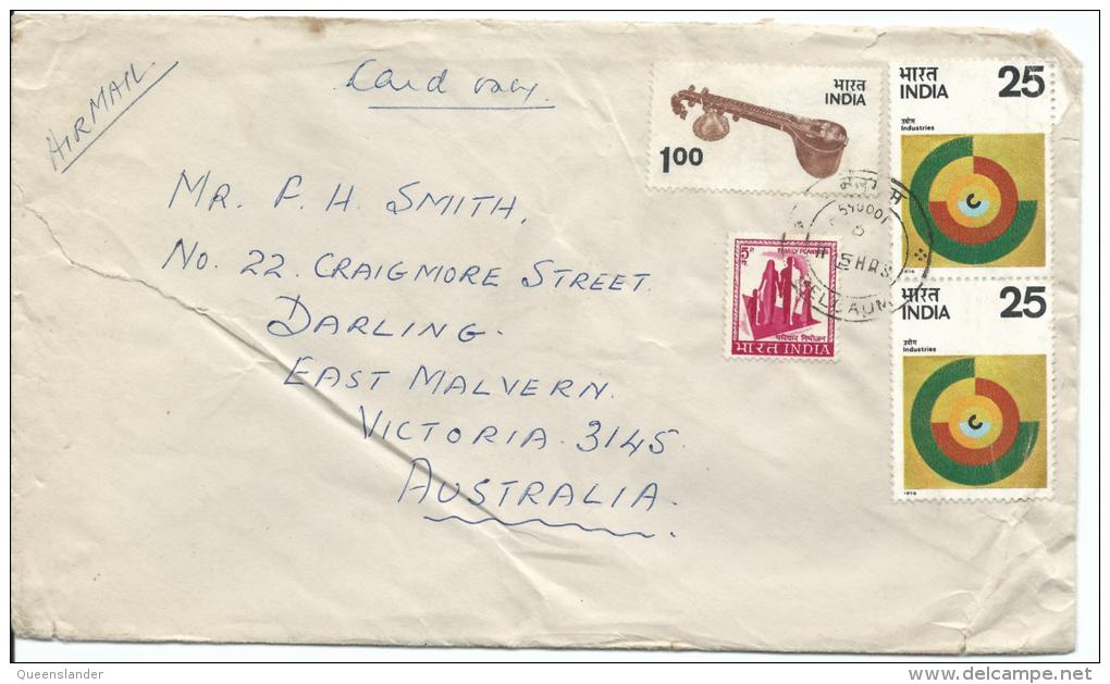 1976 Envelope Marked Card Only To Australia Roughly Opened And Torn Still Nice Postmark Ties All  4 Stamps - Covers & Documents