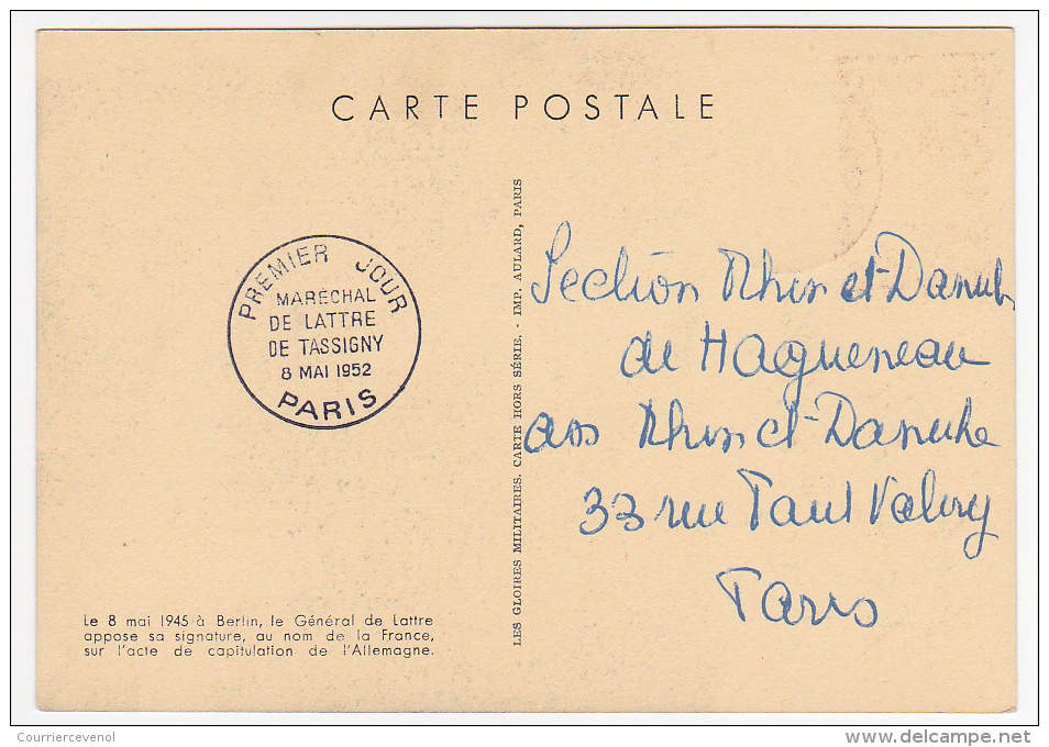 2 Cartes Maximum - 15F DE LATTRE De TASSIGNY - Premier Jour - PARIS Et Ordinaire MOUILLERON En PAREDS - 1950-1959