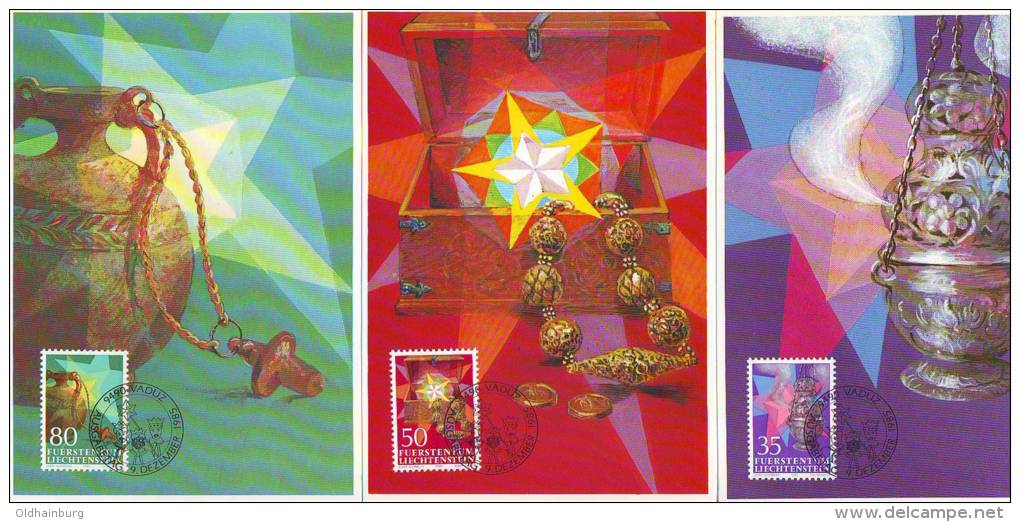 1026z8: Liechtenstein Christmas 1985, 3 Maxicards, Complete Set - Christmas