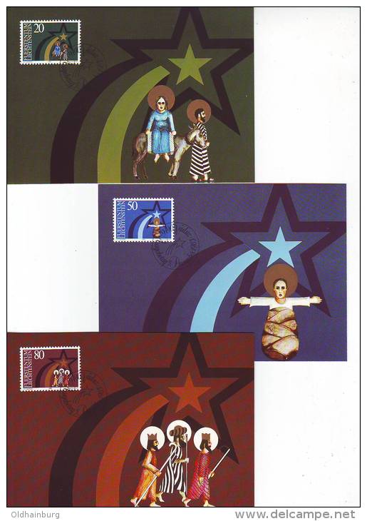1026z12: Liechtenstein Christmas 1983, 3 Maxicards, Complete Set - Kerstmis