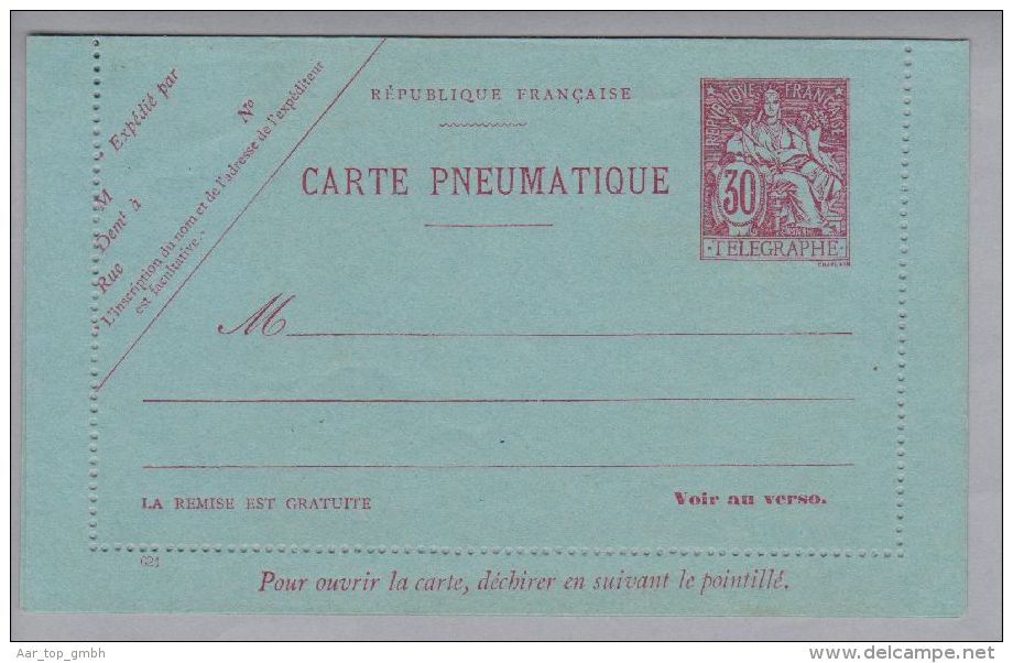 France Ganzsache Carte Pneumatique 1900 30 Centimes Mi#RK24 Ungebraucht - Rohrpost