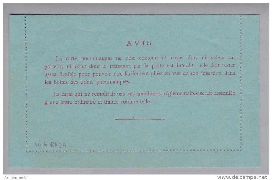 France Ganzsache Carte Pneumatique 1900 30 Centimes Mi#RK24 Ungebraucht - Pneumatici