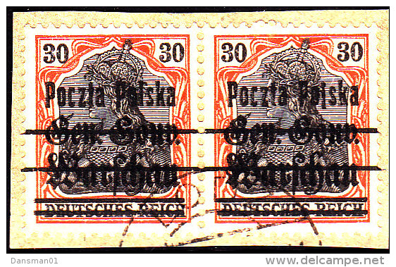 POLAND 1918 Poczta Polska Ovpt Fi 14 B3 Error Pair On Piece - Used Stamps