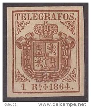 ESTGF01-L2153TAN.Espagne. Spain.ESCUDO DE ESPAÑA.TELEGRAFOS  DE ESPAÑA .1864 (Ed 1*)  MAGNIFICO.Certificado. - Neufs