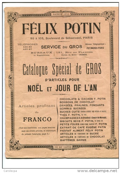 FELIX POTIN - CATALOGUE DU GROS SAISON 1911 6 Articles Pour Noel Et Jour De L An - 1900 – 1949