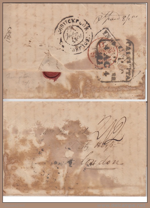 India 1831  Disinfected ..Fumigated Cover Calcutta To Gorakhpur # 49284 Indien Inde - ...-1852 Préphilatélie