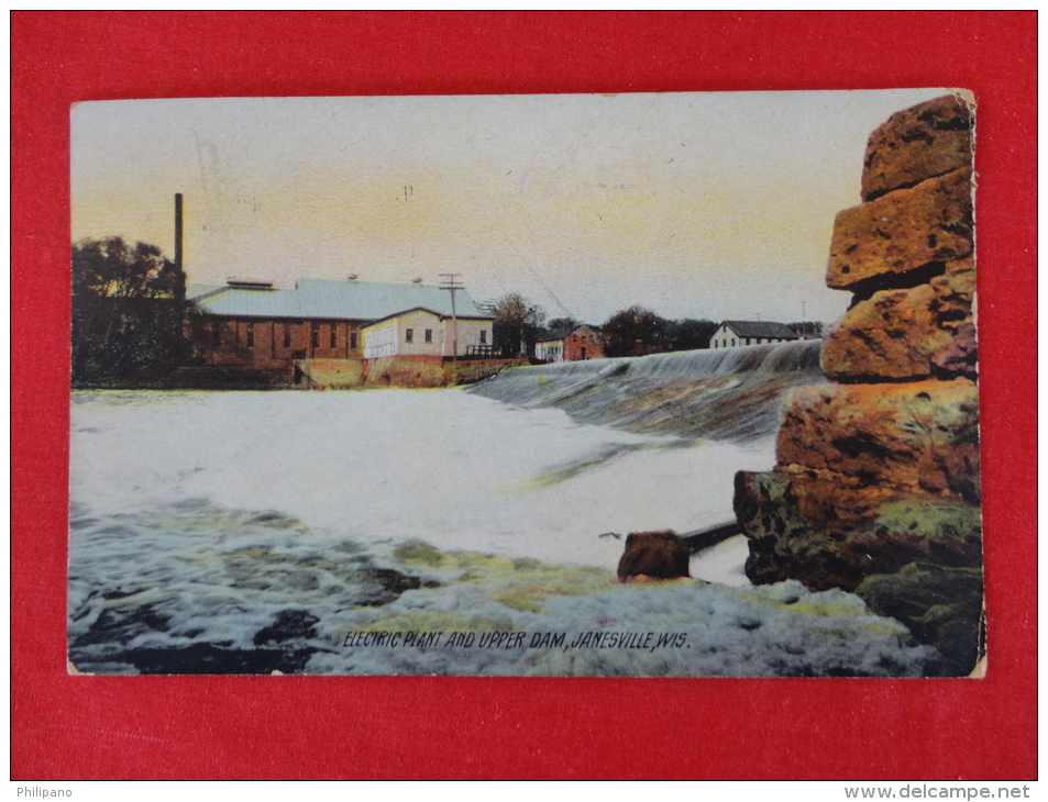 Rotograph-- ---  Wisconsin > Janesville   Electric Plant & Upper Dam 1912 Cancel   Ref 1012 - Janesville