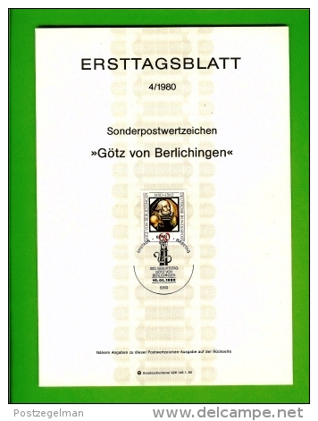 GERMANY, 1980, Ersttagblatt Nr 4,  Goetz Von Berlichingen - Covers & Documents