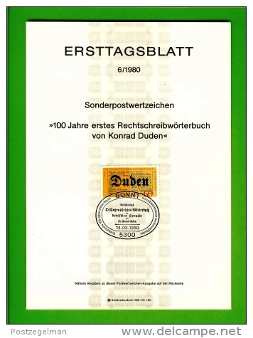 GERMANY, 1980, Ersttagblatt Nr 6,  Rechtschreibwoerterbuch - Covers & Documents