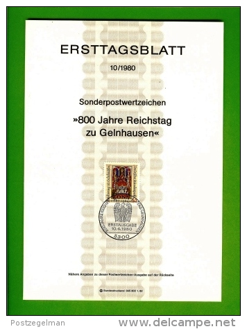 GERMANY, 1980, Ersttagblatt Nr 10,  Reichstag Zu Geinhausen - Covers & Documents