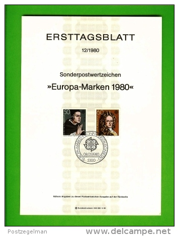 GERMANY, 1980, Ersttagblatt Nr 12,  Europa-Marken - Covers & Documents