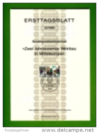 GERMANY, 1980, Ersttagblatt Nr 22,  Weinbau In Mitteleuropa - Covers & Documents