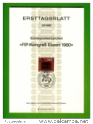 GERMANY, 1980, Ersttagblatt Nr 24,  FIP-Kongress Essen - Covers & Documents