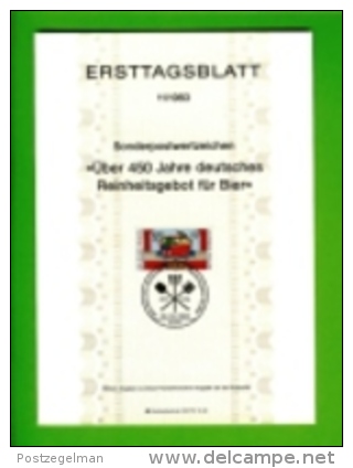 GERMANY, 1983, Ersttagblatt Nr 11,  Reinheitsgebot Fuer Bier - Covers & Documents