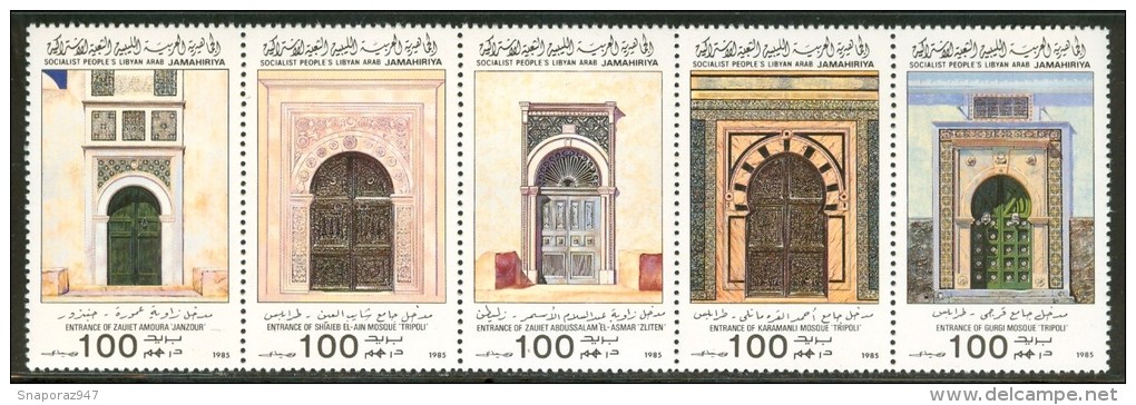 1985 Libia Architetture Architectures Set MNH** Piegato Bent Courbè -Li - Mosquées & Synagogues