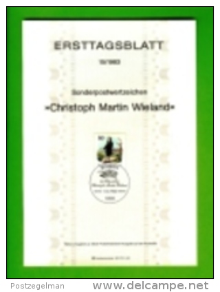 GERMANY, 1983, Ersttagblatt Nr 15,  Christoph Martin Wieland - Covers & Documents