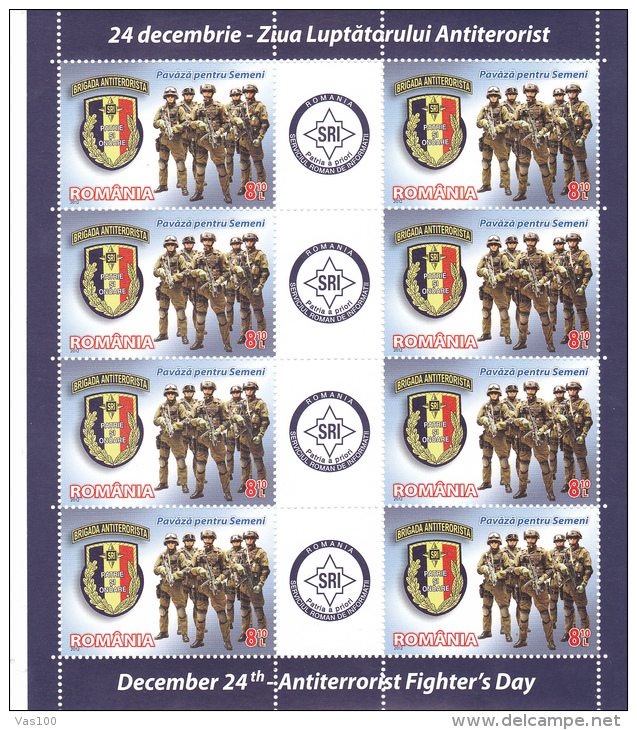 ROMANIA 2012 POLICE JANDARMERIE ,MINISHEET + LABELS  ,** MNH - Ganze Bögen