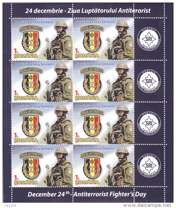 ROMANIA 2012 POLICE JANDARMERIE ,MINISHEET + LABELS  ,** MNH - Full Sheets & Multiples