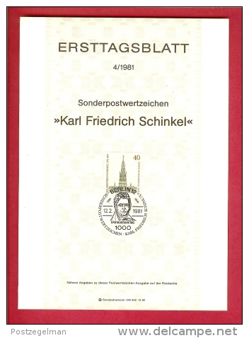 GERMANY-BERLIN 1981, Ersttagblatt Nr. 4, Karl Friedrich Schinkel - Covers & Documents