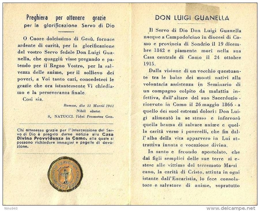 S.D.D. LUIGI GUANELLA - CON RELIQUIA - Mm. 72X114 - Religione & Esoterismo