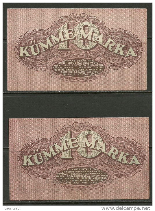 Estland Estonia 10 Marka 1922 - 2 Bank Notes Banknotes With Serial Numbers In The Row - Estland