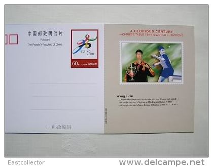 China Pre-stamped Card Postal Stationery Table Tennis (ping Pong ) World Champion -- Wang Liqin - Table Tennis