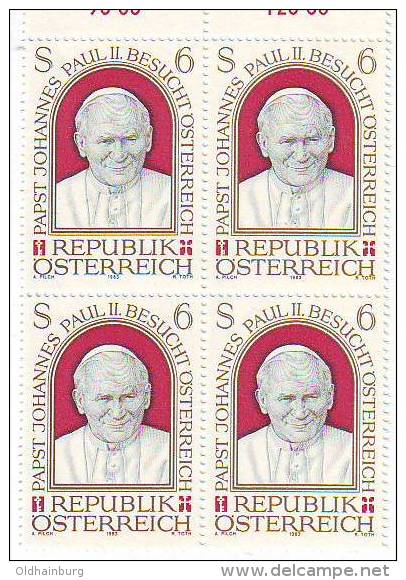 1025z10: Österreich 1983, Karol Woityla, ** Viererblock - Variétés & Curiosités