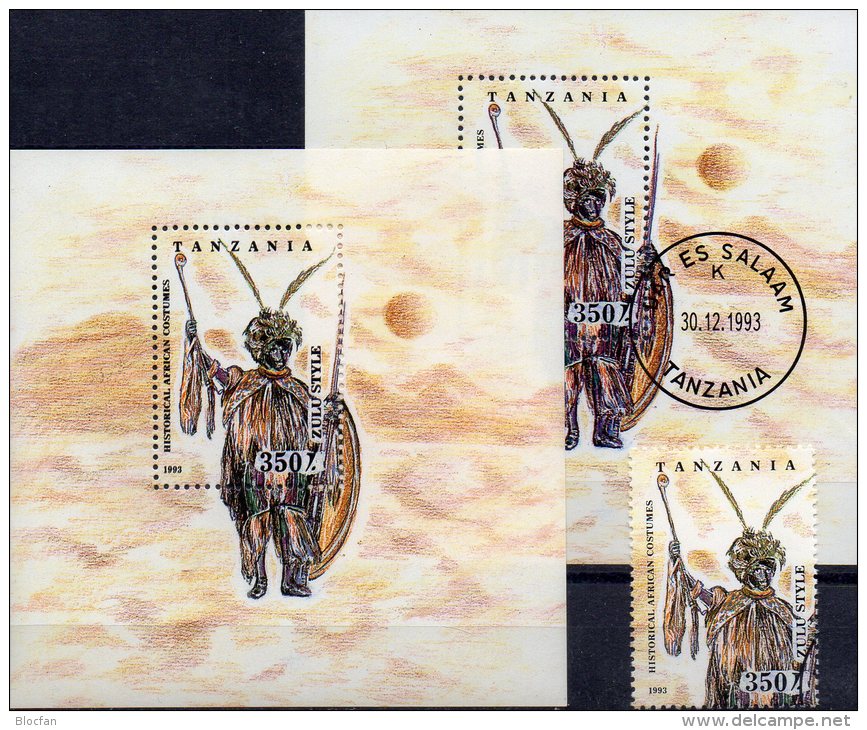 Tracht 1993 Tansania 1692,Block 236 **+ O 8€ Stammes-Tracht Krieger Zulu M/s Africa Military Bloc Art Sheets Bf Tanzanie - Tanzania (1964-...)