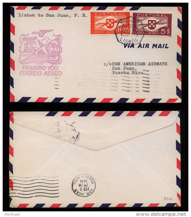 Portugal 1941 Airmail Cover FFC First Flight LISBOA To PUERTO RICO - Storia Postale