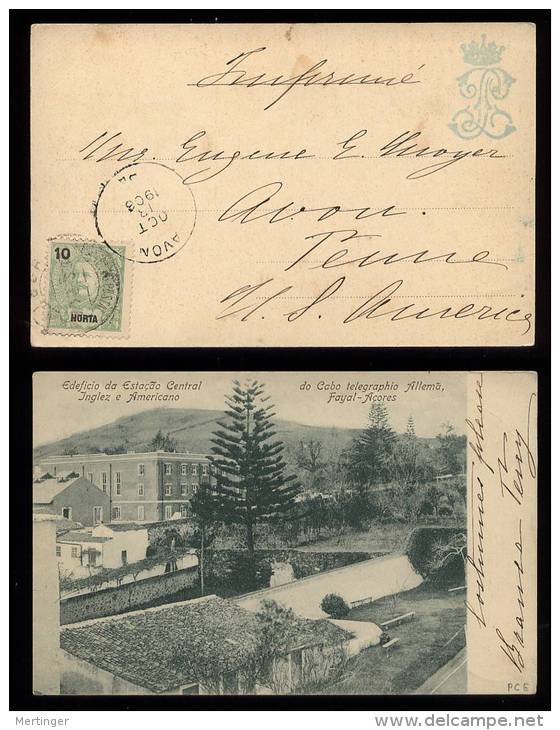 Portugal HORTA 1906 Picture Postcard To USA ESTACAO CENTRAL - Horta