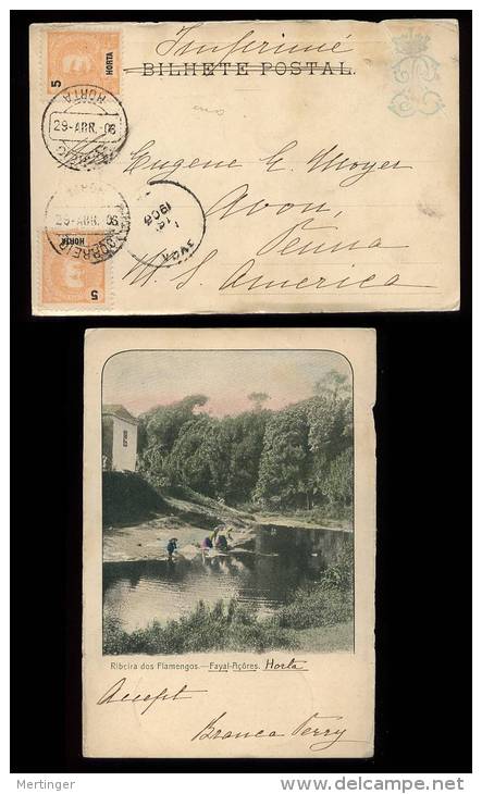 Portugal HORTA 1906 Picture Postcard To USA RIBEIRA DOS FLAMENGOS - Horta