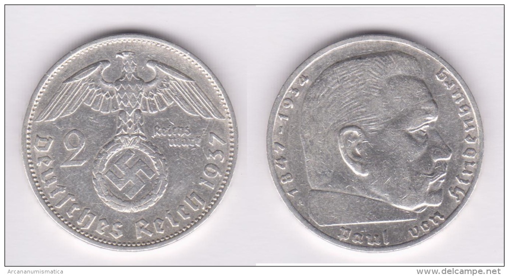 ALEMANIA /GERMANY  III Reich (Nazi)  2 Reichsmark-Plata/Silver  1.937 A MBC/EBC VF/EF  KM#93  DL-10.389 - 2 Reichsmark