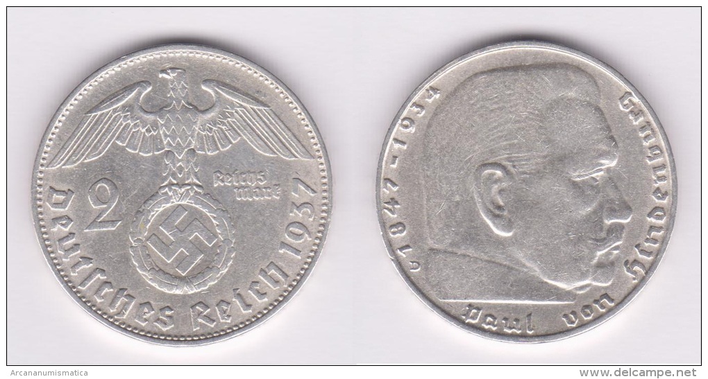 ALEMANIA /GERMANY  III Reich (Nazi)  2 Reichsmark-Plata/Silver  1.937 D EBC/XF  KM#93  DL-10.390 - 2 Reichsmark