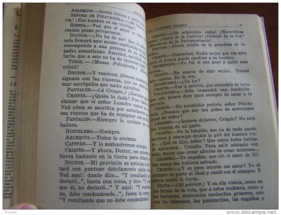 LOS INTERESES CREADOS SENORA AMA JACINTO BENAVENTE 1956 Colleccion Austral N°34 DUODECIMA EDICION - Schulbücher